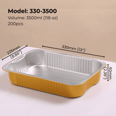 Foiltrust 330-3500 model aluminum foil container with technical specifications