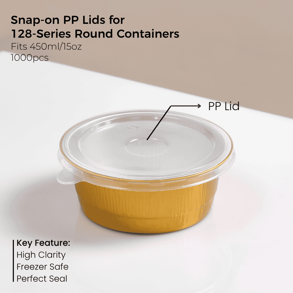 PP Snap-On Lid for 128 Series Round Aluminum Foil Food Container (Fits 15oz/450ml)