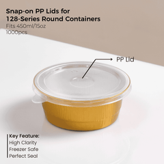 PP Snap-On Lid for 128 Series Round Aluminum Foil Food Container (Fits 15oz/450ml)