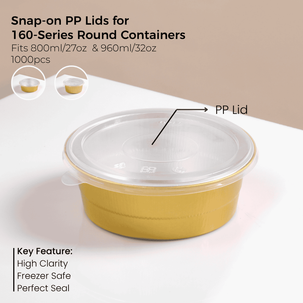 PP Snap-On Lid for 160 Series Round Aluminum Foil Food Container(Fits 27oz/800ml,32oz/960ml )