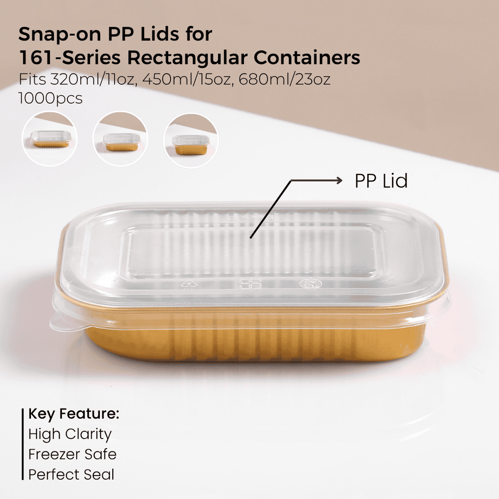 PP Snap-On Lid for 161 Series Rectangular Aluminum Foil Food Container(Fits 11oz/320ml, 15oz/450ml, 23oz/680ml)
