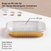 PP Snap-On Lid for 161 Series Rectangular Aluminum Foil Food Container(Fits 11oz/320ml, 15oz/450ml, 23oz/680ml)