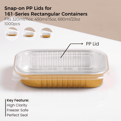 PP Snap-On Lid for 161 Series Rectangular Aluminum Foil Food Container(Fits 11oz/320ml, 15oz/450ml, 23oz/680ml)