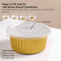 PP Snap-On Lid for 180 Series Round Aluminum Foil Food Container (Fits 31oz/920ml,38oz/1130ml,46oz/1370ml,57oz/1700ml)