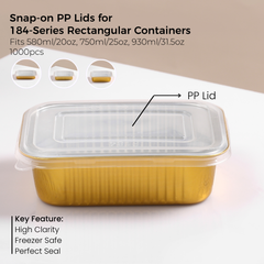 PP Snap-On Lid for 184 Series Rectangular Aluminum Foil Food Container(Fits 20oz/580ml, 25oz/750ml, 31.5oz/930ml)
