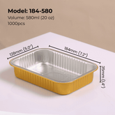 20oz 580ml rectangular aluminum foil food container for takeout, meal prep, catering, oven safe and leak resistant