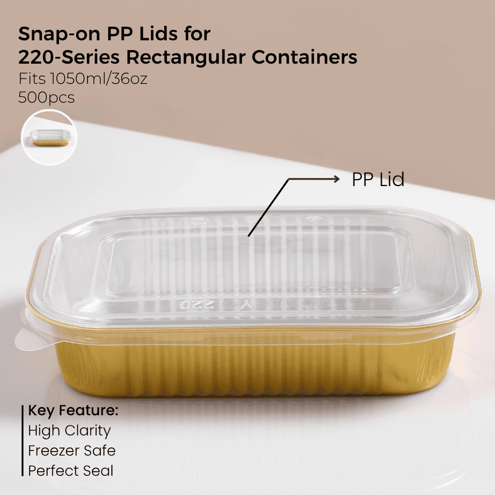 PP Snap-On Lid for 220 Series Rectangular Aluminum Foil Food Container(Fits 36oz/1050ml)