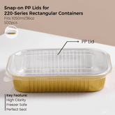 PP Snap-On Lid for 220 Series Rectangular Aluminum Foil Food Container(Fits 36oz/1050ml)