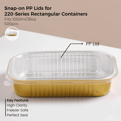 PP Snap-On Lid for 220 Series Rectangular Aluminum Foil Food Container(Fits 36oz/1050ml)