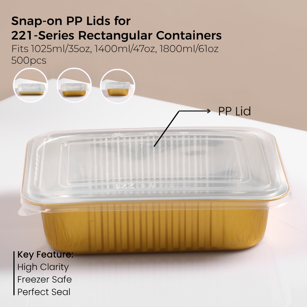PP Snap-On Lid for 221 Series Rectangular Aluminum Foil Food Container(Fits 35oz/1025ml, 47oz/1400ml, 61oz/1800ml)