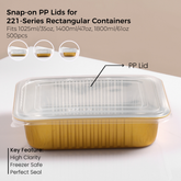 PP Snap-On Lid for 221 Series Rectangular Aluminum Foil Food Container(Fits 35oz/1025ml, 47oz/1400ml, 61oz/1800ml)