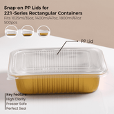 PP Snap-On Lid for 221 Series Rectangular Aluminum Foil Food Container(Fits 35oz/1025ml, 47oz/1400ml, 61oz/1800ml)