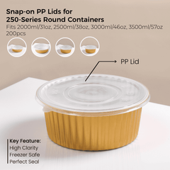 PP Snap-On Lid for 250 Series Round Aluminum Foil Food Container(Fits 68oz/2000ml,85oz/2500ml,101oz/3000ml,118oz/3500ml)