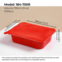 red 25 oz (750 ml) rectangular aluminum foil food container with sealing lid from FoilTrust