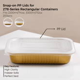 PP Snap-On Lid for 278 Series Rectangular Aluminum Foil Food Container(Fits 74oz/2200ml,112oz/3300ml)