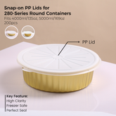 PP Snap-On Lid for 280 Series Round Aluminum Foil Food Container(Fits 135oz/4000ml,169oz/5000ml)