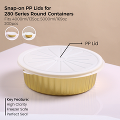 PP Snap-On Lid for 280 Series Round Aluminum Foil Food Container(Fits 135oz/4000ml,169oz/5000ml)