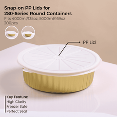 PP Snap-On Lid for 280 Series Round Aluminum Foil Food Container(Fits 135oz/4000ml,169oz/5000ml)