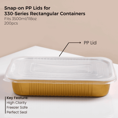 PP Snap-On Lid for 330 Series Rectangular Aluminum Foil Food Container(Fits 118oz/3500ml)