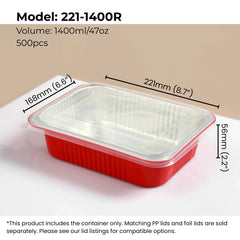 red 47 oz (1400 ml) rectangular aluminum foil food container with PP lid from FoilTrust