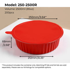 red 85 oz (2500 ml) round aluminum foil food container with sealing lid from FoilTrust