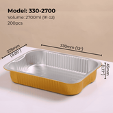 Foiltrust 330-2700 model aluminum foil container with technical specifications