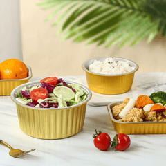 Foiltrust round aluminum foil container used for healthy salad and meal prep portions