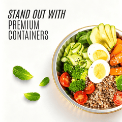 Stand out with premium containers: A high-quality round aluminum foil bowl filled with fresh salad.