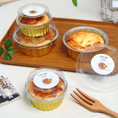 Foiltrust round aluminum foil containers with transparent lids for premium bakery display