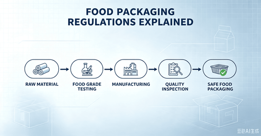 Food packaging regulations guide covering food contact materials, FDA requirements, EU compliance, and food-grade packaging standards