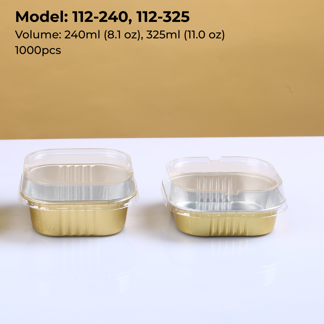 Discover FoilTrust 112 Series square aluminum foil containers. FDA & SGS certified, heat-resistant, and leak-proof. Perfect for individual cakes, artisanal desserts, and gourmet meal prep. Wholesale available.