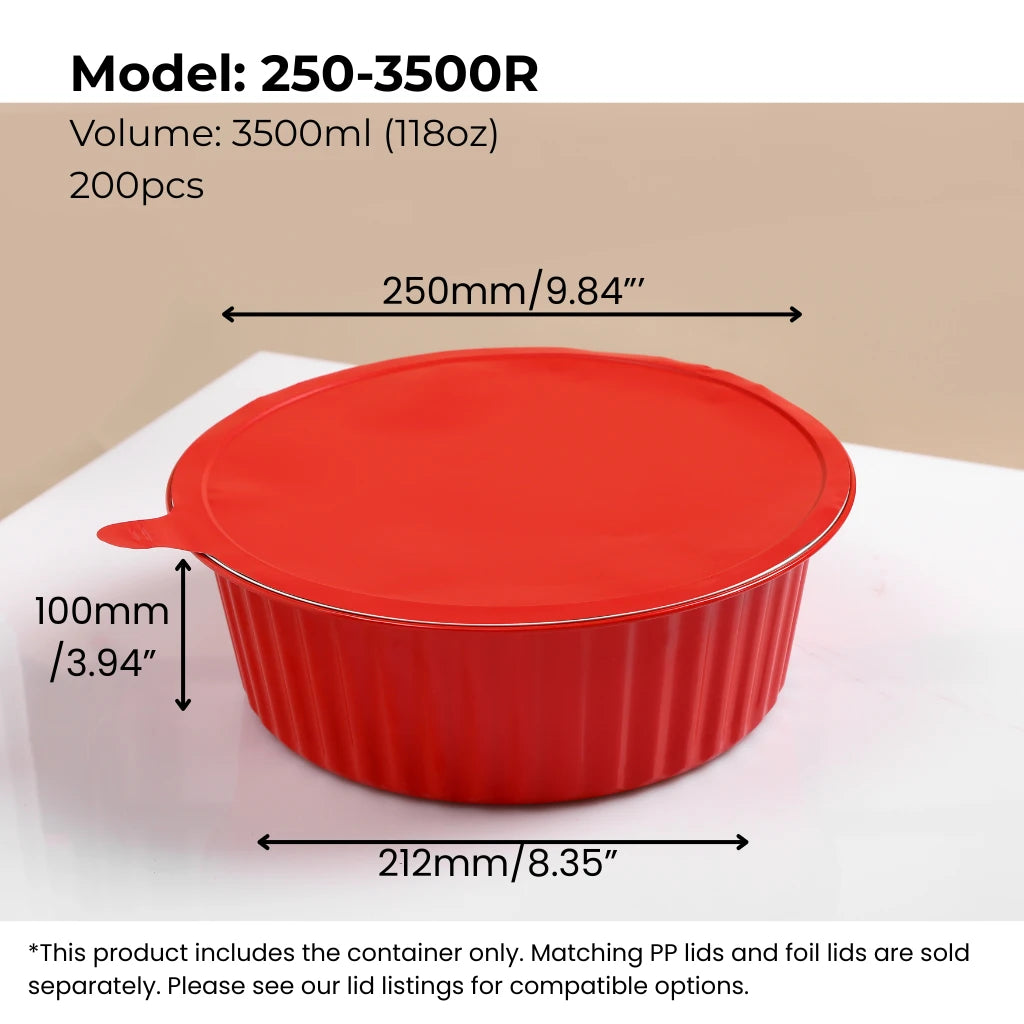 118 oz (3500 ml) red round aluminum foil food container with red sealing lid from FoilTrust