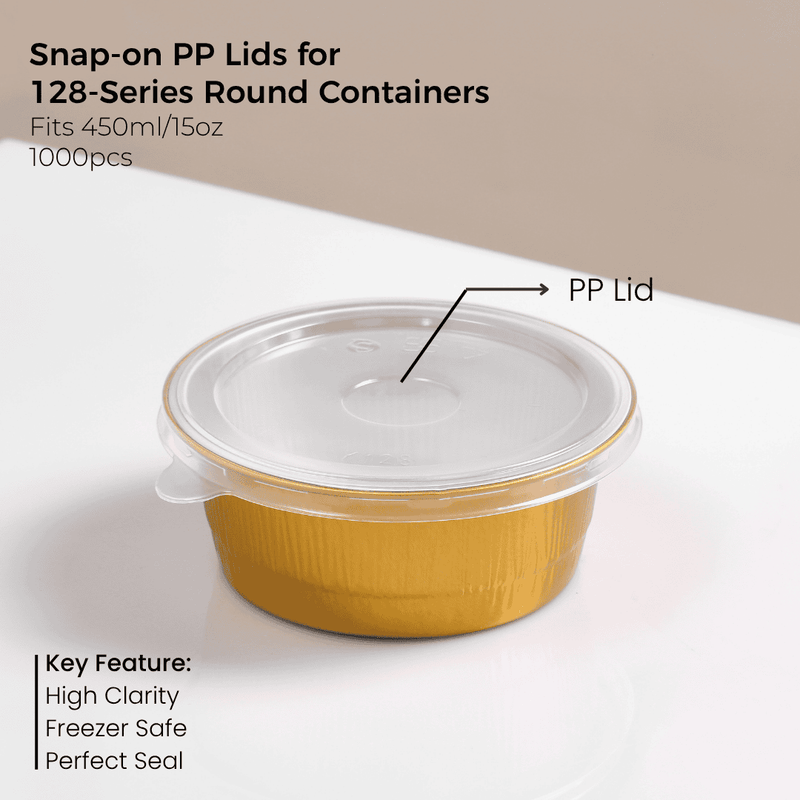PP Snap-On Lid for 128 Series  Round Aluminum Foil Food Container (Fits 15oz/450ml)