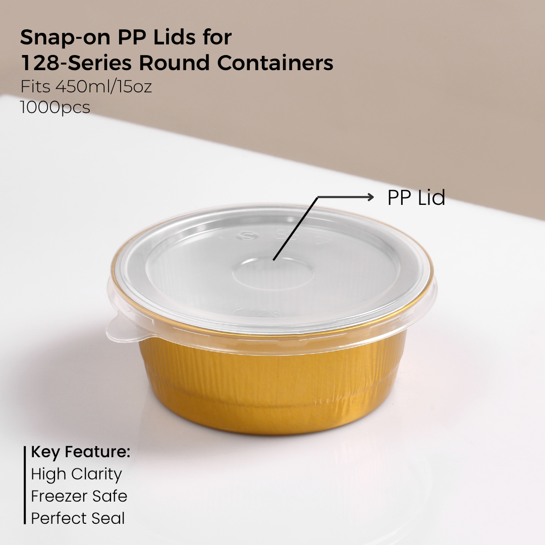 PP Snap-On Lid for 128 Series  Round Aluminum Foil Food Container (Fits 15oz/450ml)