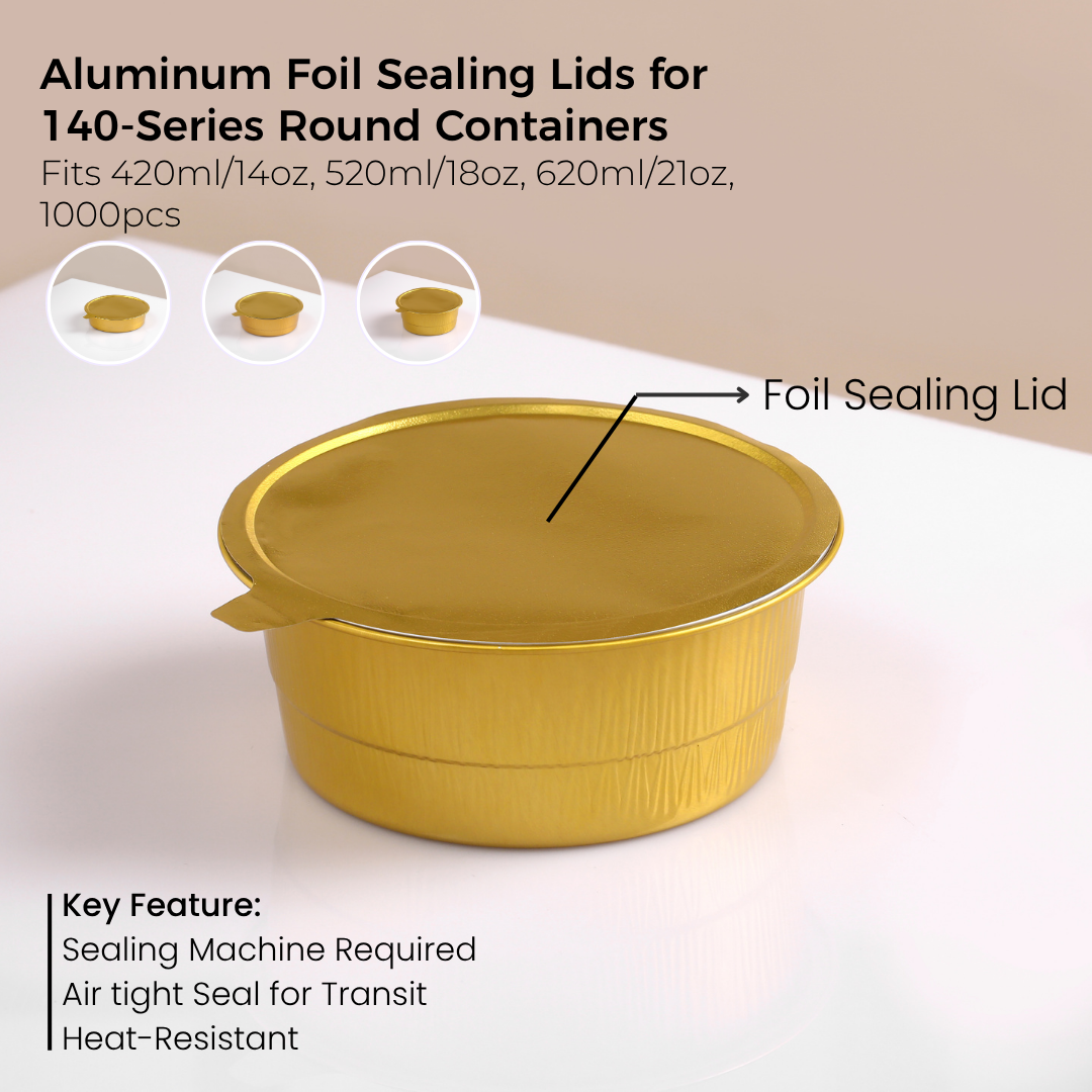 Aluminum Foil Sealing Lid for 140 Series Round Aluminum Foil Food Container (Fits 14oz/420ml,18oz/520ml,21oz/620ml,24oz/720ml)