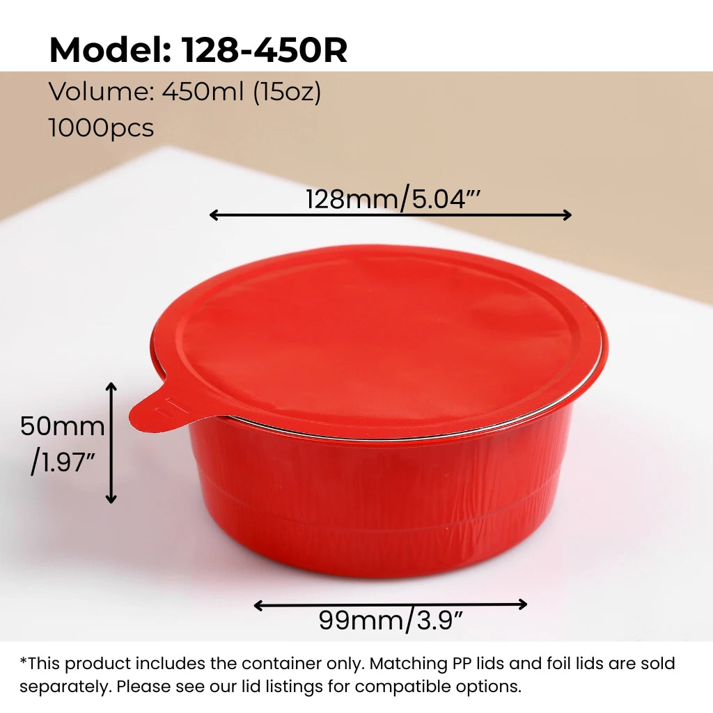 15 oz (450 ml) red round aluminum foil food container with red sealing lid from FoilTrust