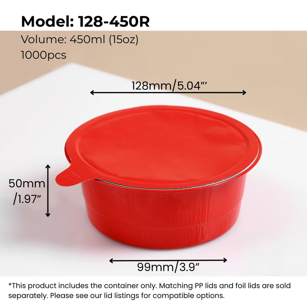 15 oz (450 ml) red round aluminum foil food container with red sealing lid from FoilTrust