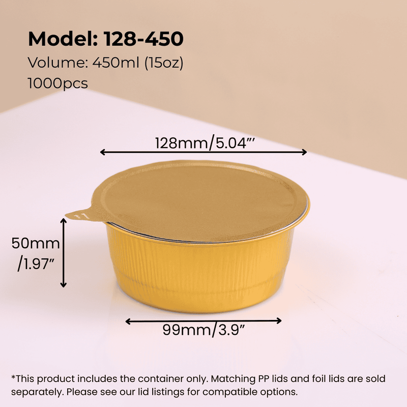 15oz 450ml round aluminum foil food container for desserts, takeaway, catering, oven safe and leak resistant