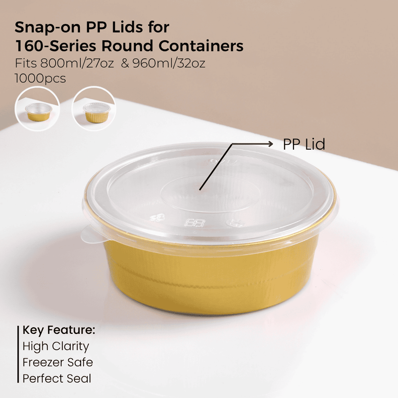 PP Snap-On Lid for 160 Series Round Aluminum Foil Food Container(Fits 27oz/800ml,32oz/960ml )
