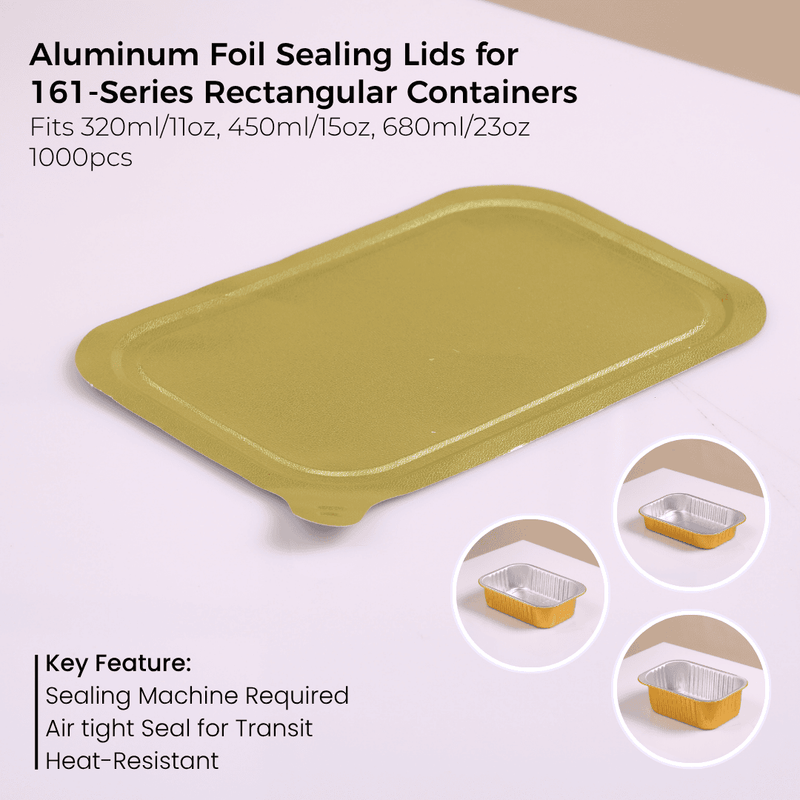 Aluminum Foil Sealing Lid for 161 Series Rectangular Aluminum Foil Food Container (Fits 11oz/320ml,15oz/450ml,23oz/680ml)