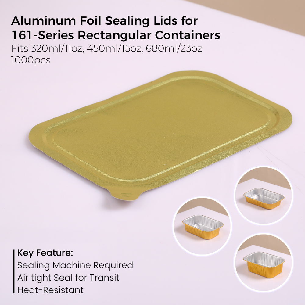 Aluminum Foil Sealing Lid for 161 Series Rectangular Aluminum Foil Food Container (Fits 11oz/320ml,15oz/450ml,23oz/680ml)