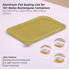 Aluminum Foil Sealing Lid for 161 Series Rectangular Aluminum Foil Food Container (Fits 11oz/320ml,15oz/450ml,23oz/680ml)
