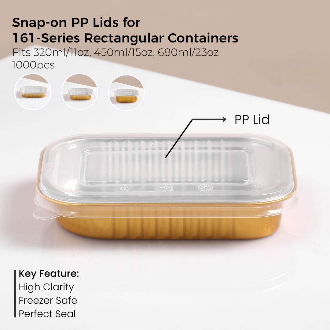 PP Snap-On Lid for 161 Series Rectangular Aluminum Foil Food Container(Fits 11oz/320ml, 15oz/450ml, 23oz/680ml)