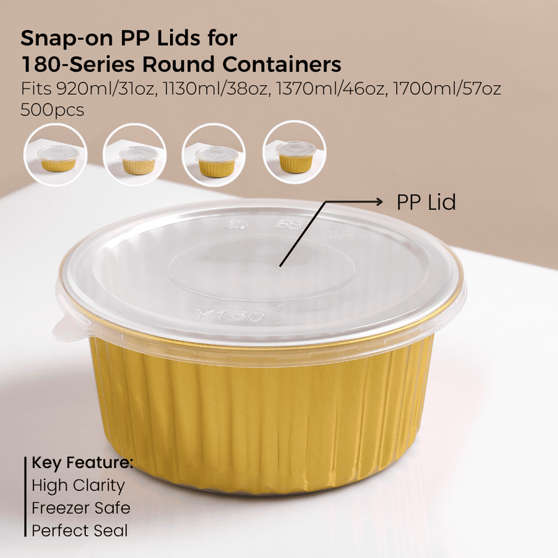 PP Snap-On Lid for 180 Series Round Aluminum Foil Food Container (Fits 31oz/920ml,38oz/1130ml,46oz/1370ml,57oz/1700ml)