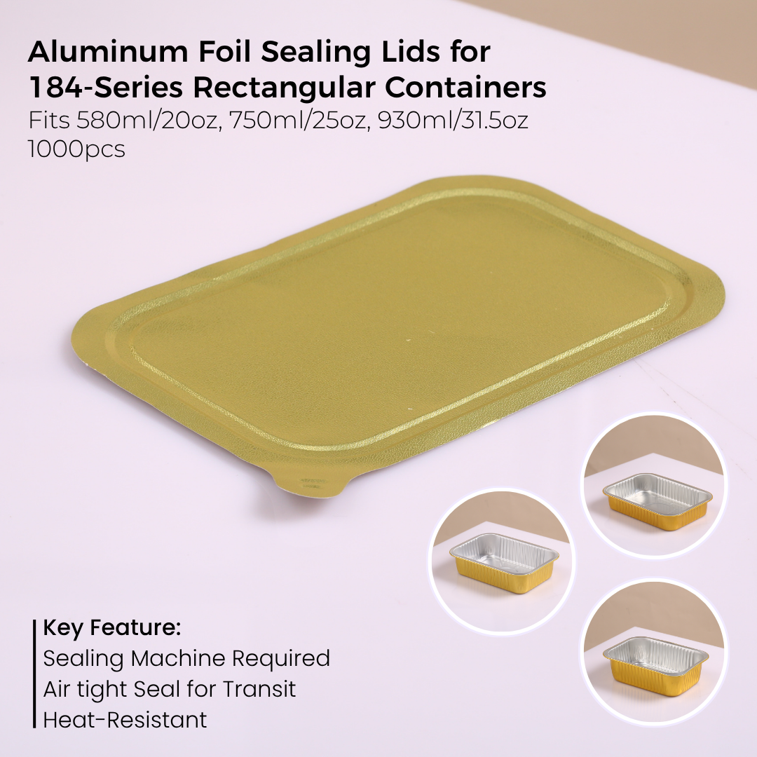 Aluminum Foil Sealing Lid for 184 Series Rectangular Aluminum Foil Food Container (Fits 20oz/580ml,25oz/750ml,31.5oz/930ml )
