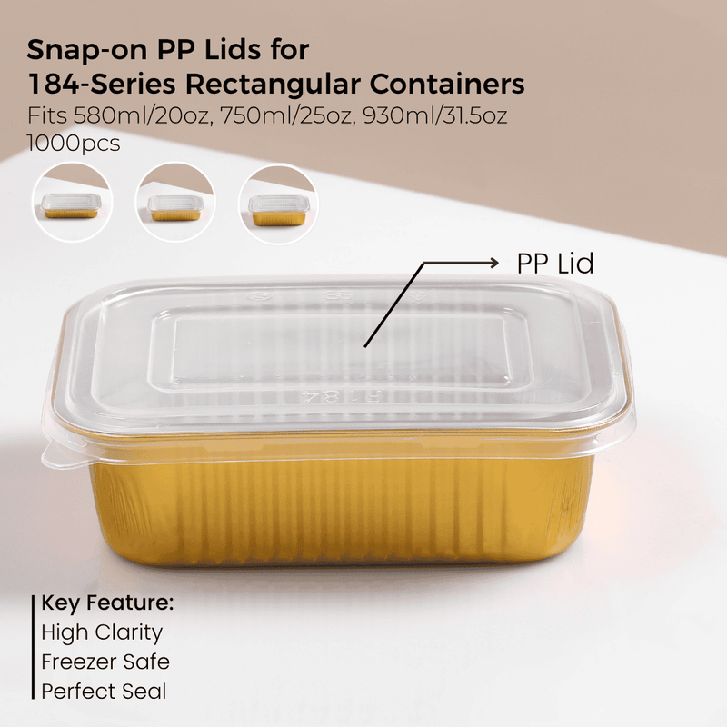 PP Snap-On Lid for 184 Series Rectangular Aluminum Foil Food Container(Fits 20oz/580ml, 25oz/750ml, 31.5oz/930ml)