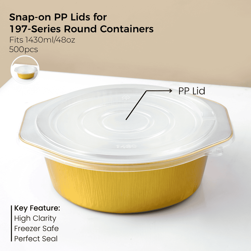 PP Snap-On Lid for 197 Series Round Aluminum Foil Food Container(Fits 48oz/1430ml)