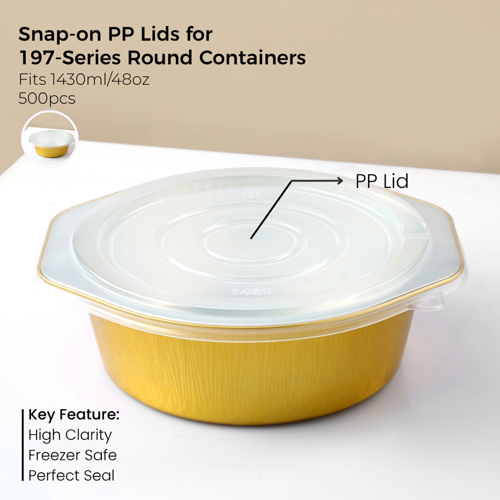 PP Snap-On Lid for 197 Series Round Aluminum Foil Food Container(Fits 48oz/1430ml)