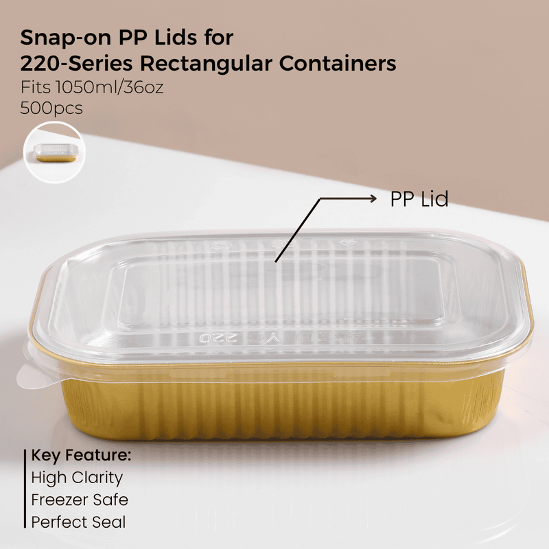 PP Snap-On Lid for 220 Series  Rectangular Aluminum Foil Food Container(Fits 36oz/1050ml)