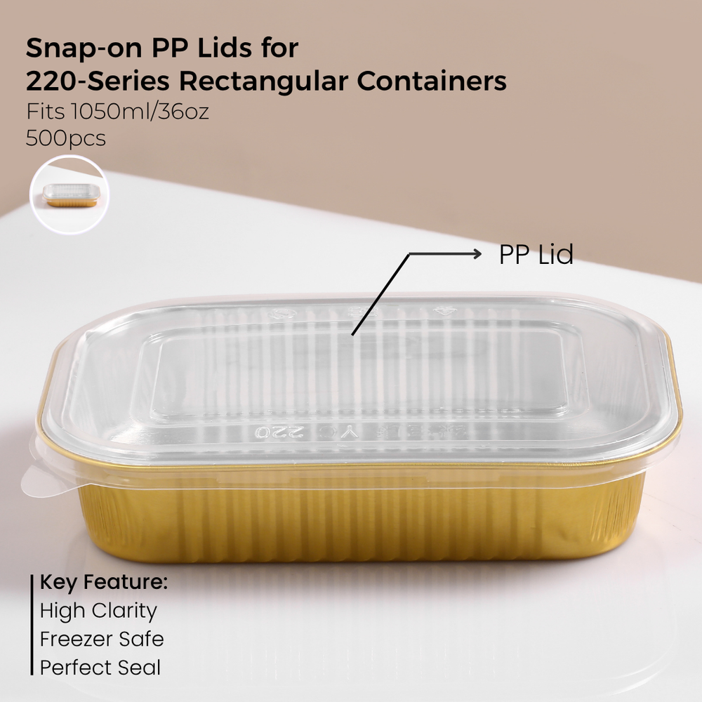 PP Snap-On Lid for 220 Series  Rectangular Aluminum Foil Food Container(Fits 36oz/1050ml)